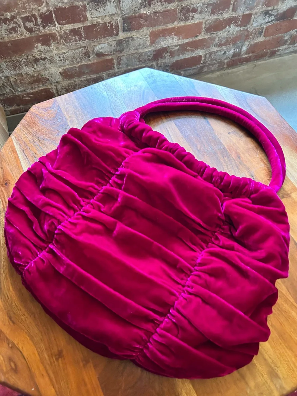 NWT Vintage Cupcake Ruched Velvet Magenta Hobo Bag
